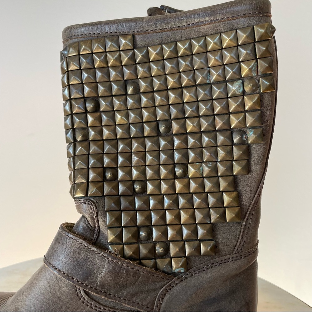 Ash Studded Engineer Moto Boot in Distressed Brown Leather, Size 6 - Picture 10 of 14